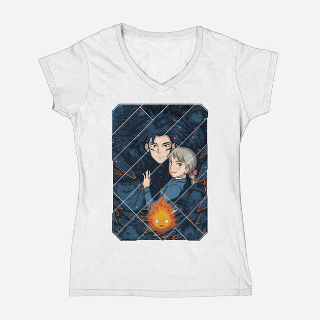 Howl's Moving Castle Tiles-womens v-neck tee-danielmorris1993