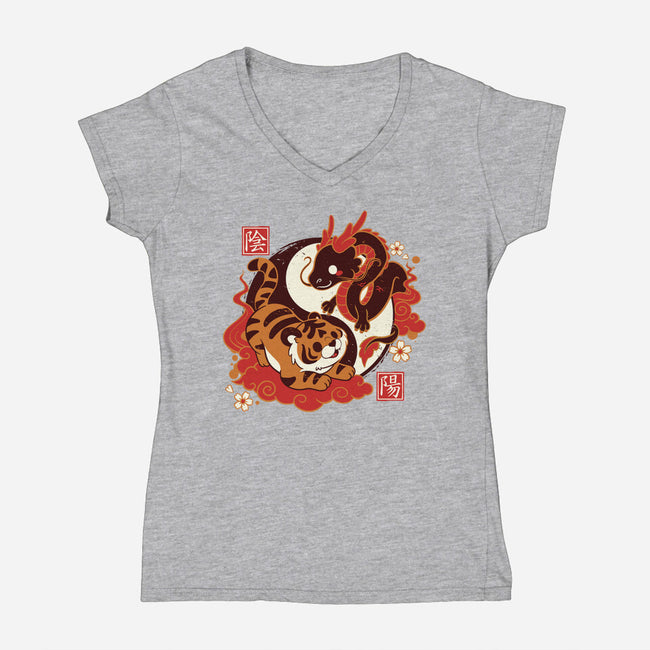Yin And Yang Tiger Dragon-womens v-neck tee-NemiMakeit