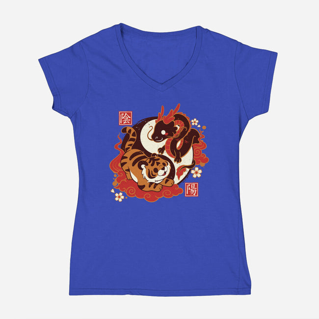 Yin And Yang Tiger Dragon-womens v-neck tee-NemiMakeit