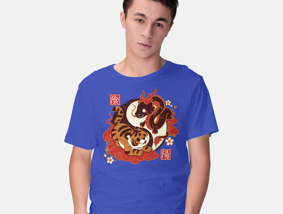 Mens Tiger Head With Dragons And Yin Yang Biker T-shirt Design 1