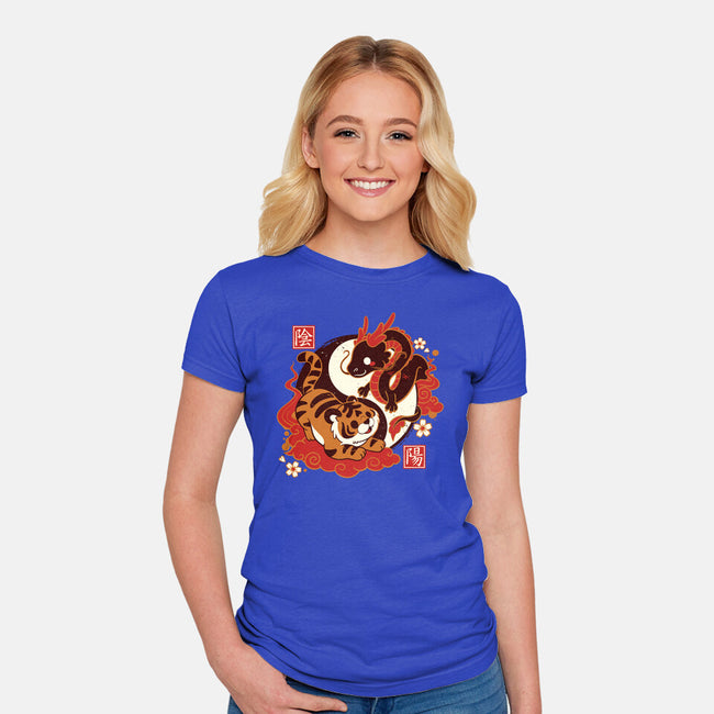 Yin And Yang Tiger Dragon-womens fitted tee-NemiMakeit