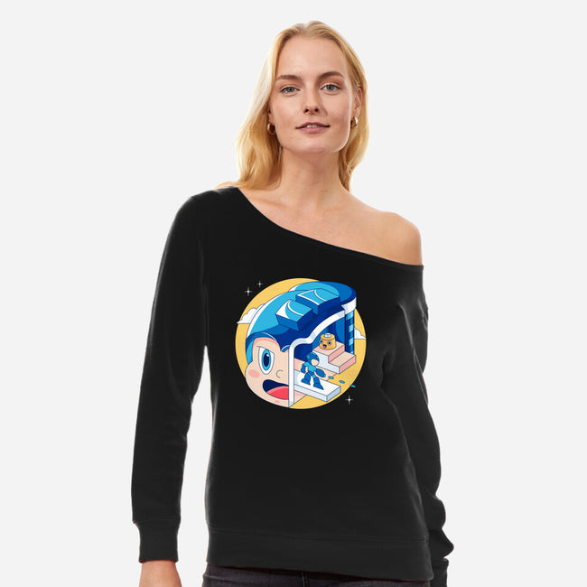 The Blue Bomber Head-womens off shoulder sweatshirt-Logozaste