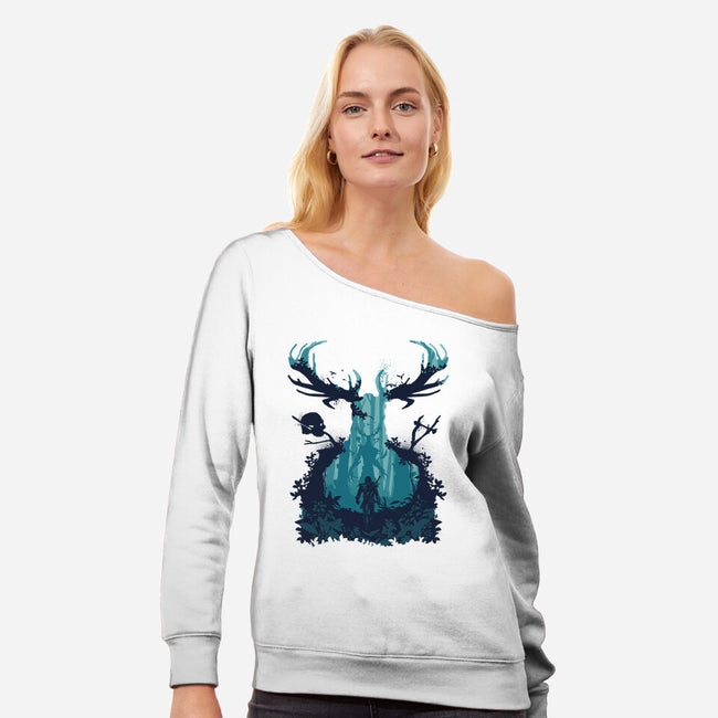 Forest Monster-womens off shoulder sweatshirt-RamenBoy