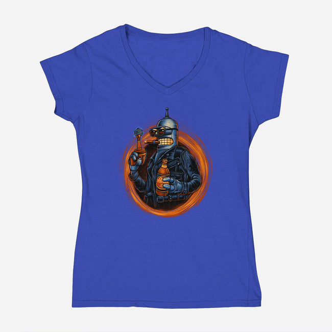 Benderminator-womens v-neck tee-glitchygorilla