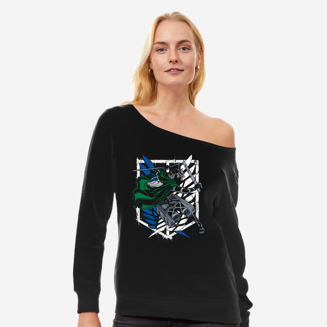 Titan Slayer-womens off shoulder sweatshirt-Rogelio