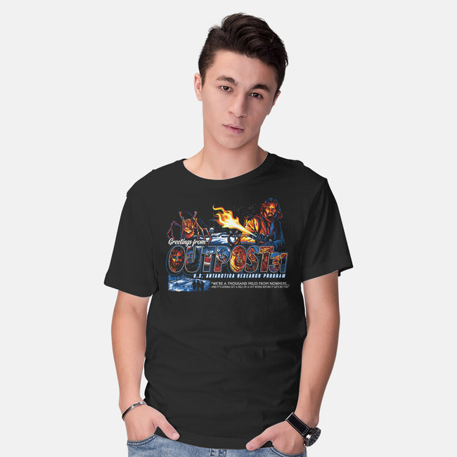Greetings From Outpost 31-mens basic tee-goodidearyan
