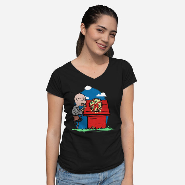Rooftop Pizza-womens v-neck tee-fanfabio