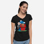 Rooftop Pizza-womens v-neck tee-fanfabio
