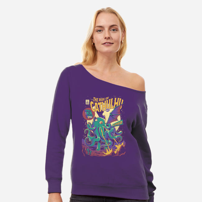 Rise of Cathulhu-womens off shoulder sweatshirt-ilustrata