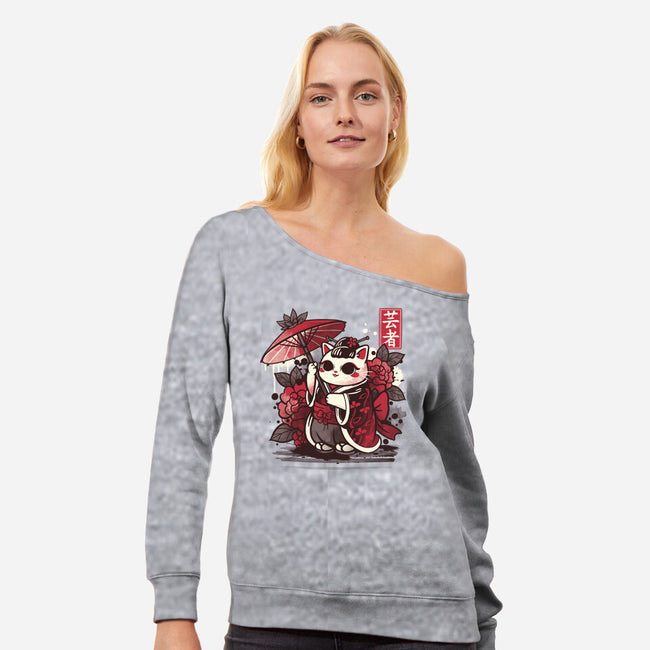 Meow Geisha-womens off shoulder sweatshirt-NemiMakeit