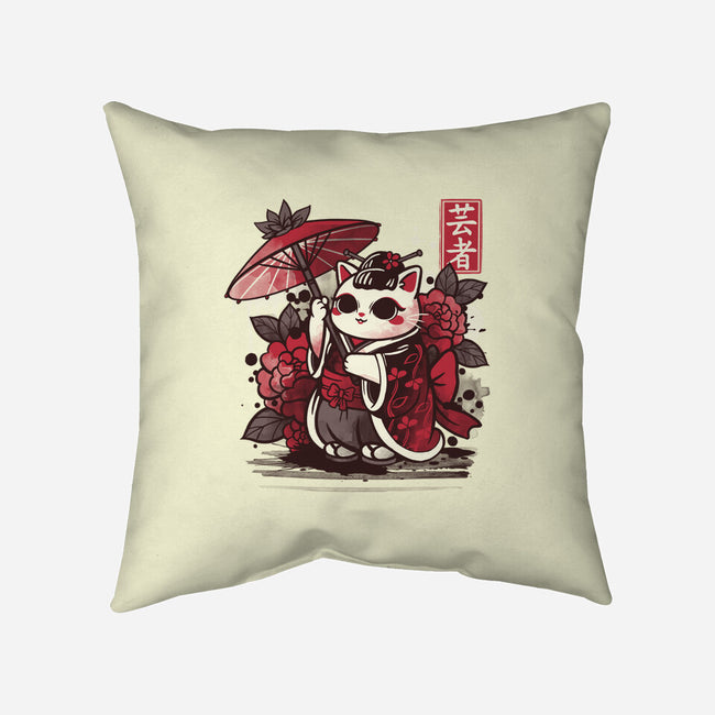 Meow Geisha-none removable cover w insert throw pillow-NemiMakeit