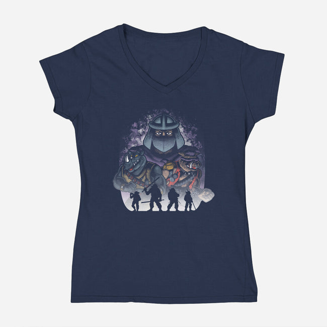 Ninjas Villains-womens v-neck tee-trheewood
