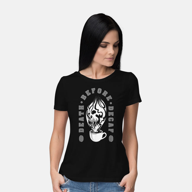 Death Before Decaf-womens basic tee-DCLawrence