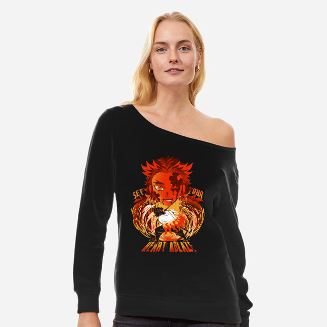 Set Your Heart Ablaze-womens off shoulder sweatshirt-constantine2454