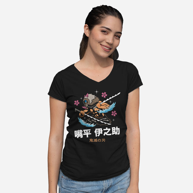 Beast Breathing Inosuke-womens v-neck tee-Logozaste