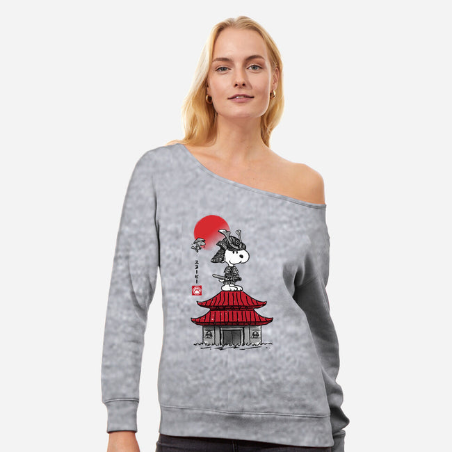 Beagle Samurai Sumi-E-womens off shoulder sweatshirt-DrMonekers
