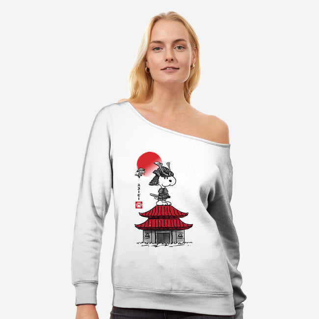 Beagle Samurai Sumi-E-womens off shoulder sweatshirt-DrMonekers