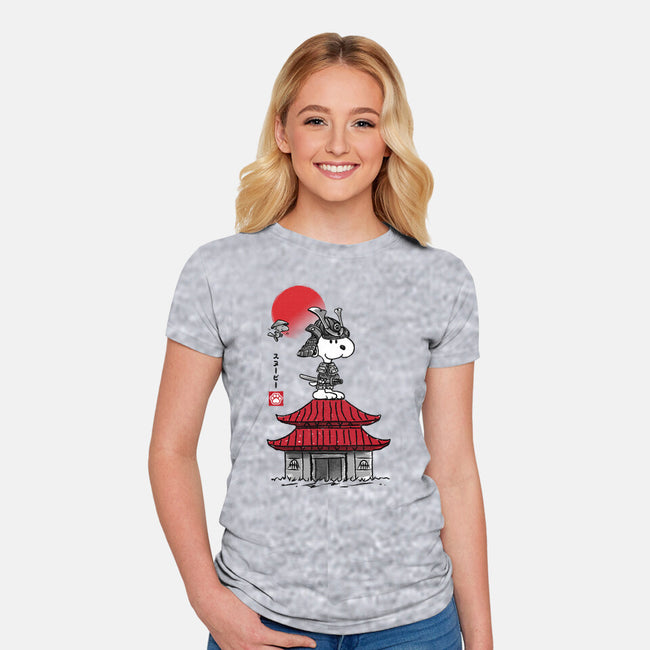 Beagle Samurai Sumi-E-womens fitted tee-DrMonekers