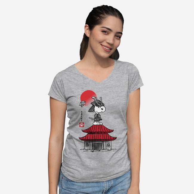 Beagle Samurai Sumi-E-womens v-neck tee-DrMonekers