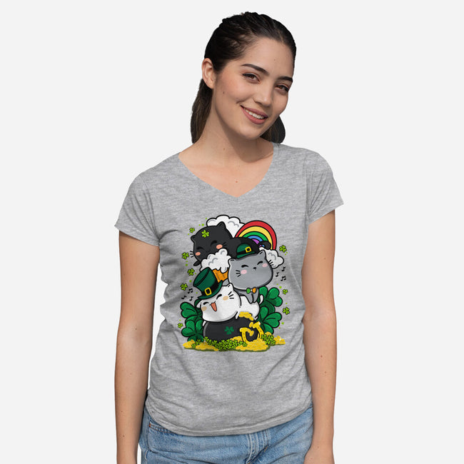 St. Purrty's Day-womens v-neck tee-krisren28