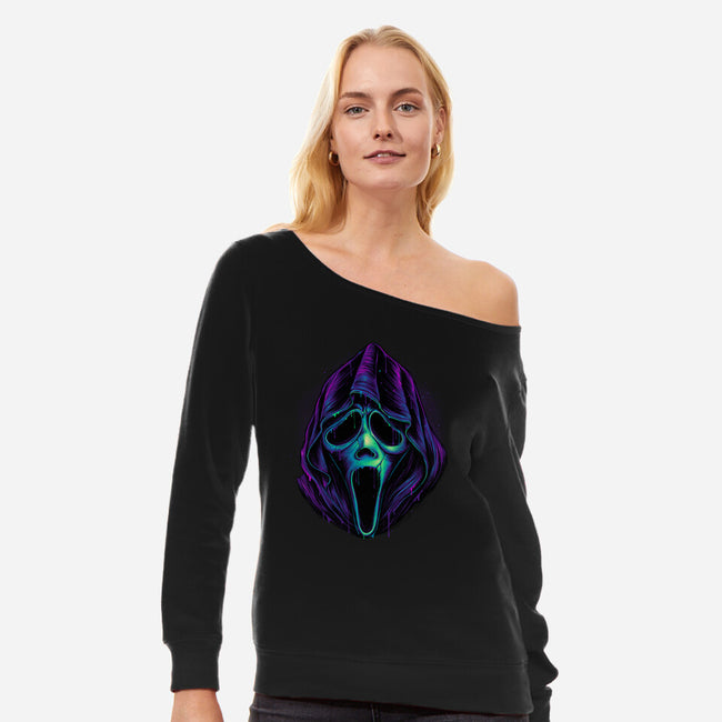 Glowing Ghost-womens off shoulder sweatshirt-glitchygorilla