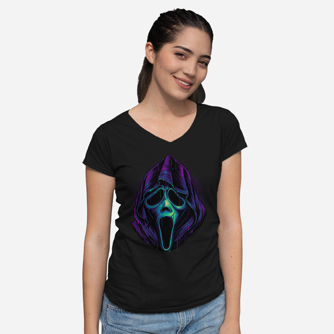 Glowing Ghost-womens v-neck tee-glitchygorilla