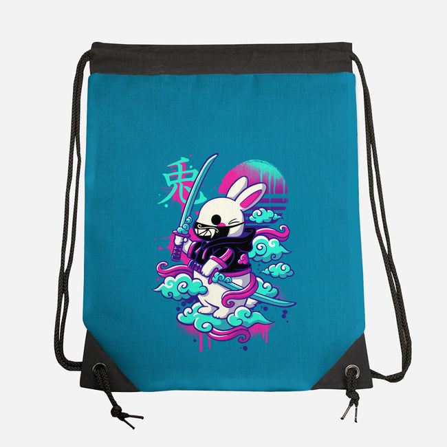 Cybersamurai Bunny-none drawstring bag-NemiMakeit