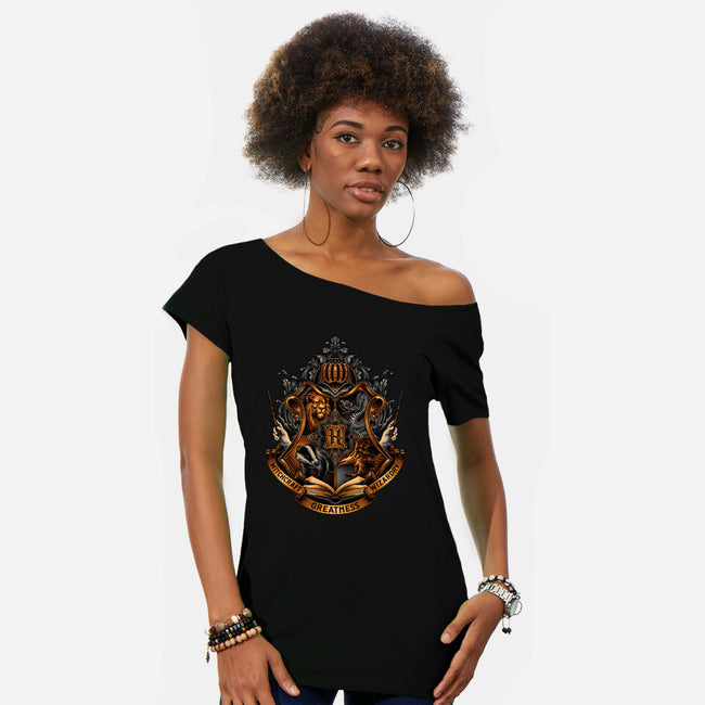 Home Of Magic And Greatness-womens off shoulder tee-glitchygorilla