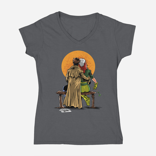 Mutants Gazing At The Moon-womens v-neck tee-zascanauta