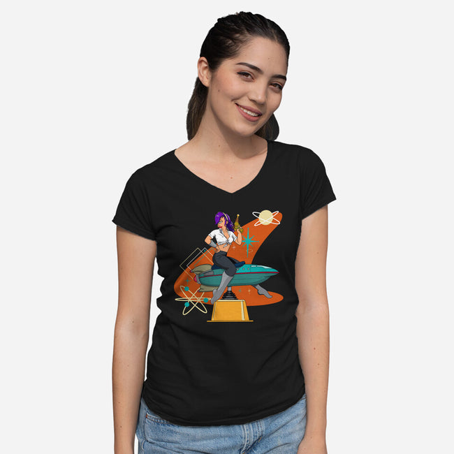 Vintage Future Pin-Up-womens v-neck tee-SeamusAran