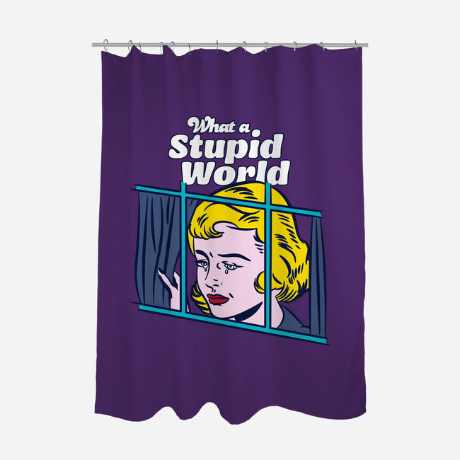 Stupid World-none polyester shower curtain-rocketman_art