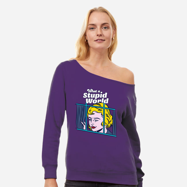 Stupid World-womens off shoulder sweatshirt-rocketman_art