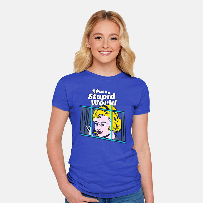 Stupid World-womens fitted tee-rocketman_art
