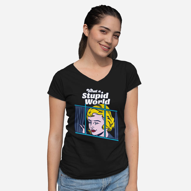 Stupid World-womens v-neck tee-rocketman_art