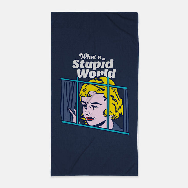 Stupid World-none beach towel-rocketman_art