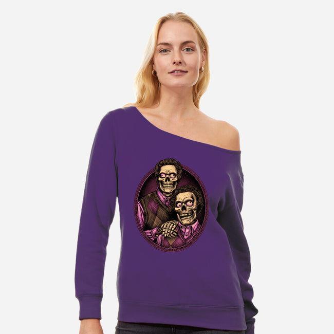 Bros For Life And Death-womens off shoulder sweatshirt-glitchygorilla