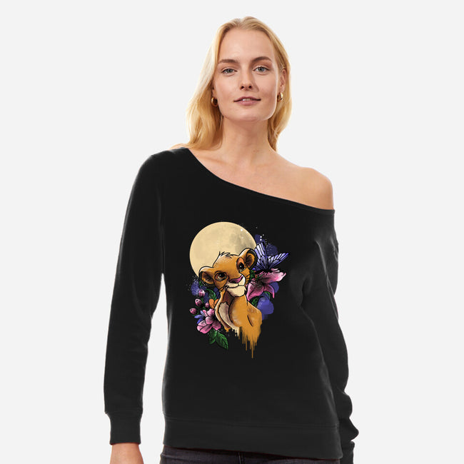 Moonlight Lion Cub-womens off shoulder sweatshirt-fanfabio