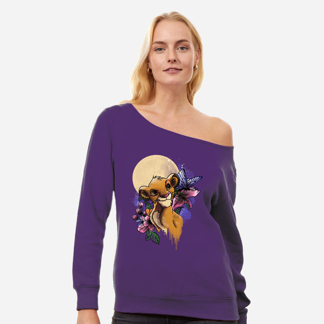 Moonlight Lion Cub-womens off shoulder sweatshirt-fanfabio