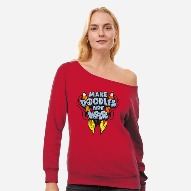 Make Doodles Not War-womens off shoulder sweatshirt-Boggs Nicolas