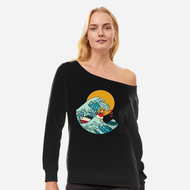 Kitty In The Sea-womens off shoulder sweatshirt-Vamp Dearie