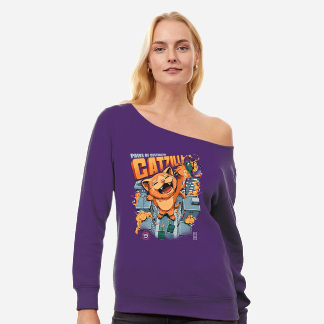 Catzilla King Of Monster-womens off shoulder sweatshirt-AGAMUS