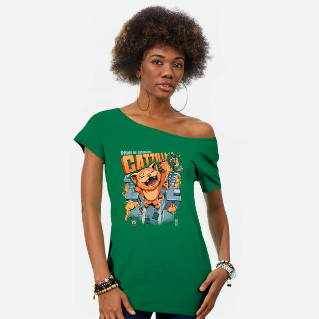 Catzilla King Of Monster-womens off shoulder tee-AGAMUS
