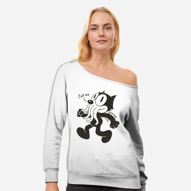 Cthulhu The Cat-womens off shoulder sweatshirt-vp021