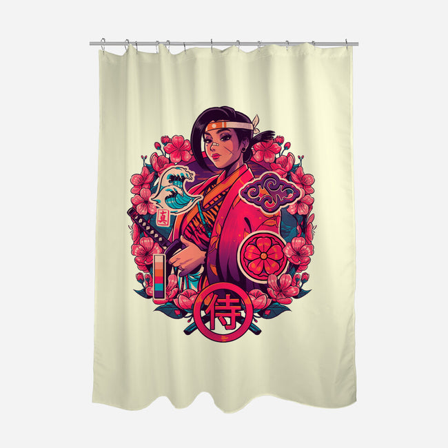 Cherry Makoto Samurai-none polyester shower curtain-Bruno Mota