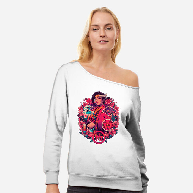 Cherry Makoto Samurai-womens off shoulder sweatshirt-Bruno Mota