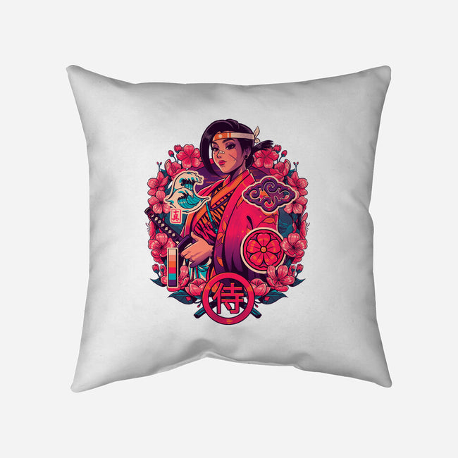 Cherry Makoto Samurai-none removable cover throw pillow-Bruno Mota