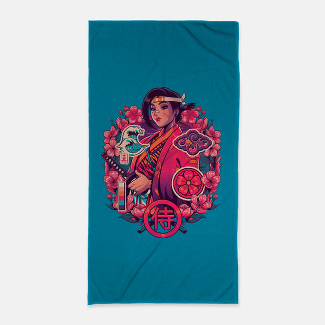 Cherry Makoto Samurai-none beach towel-Bruno Mota