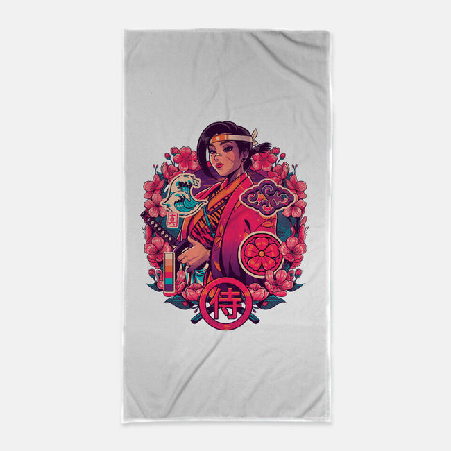 Cherry Makoto Samurai-none beach towel-Bruno Mota