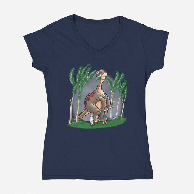 Littlefoot Park-womens v-neck tee-trheewood