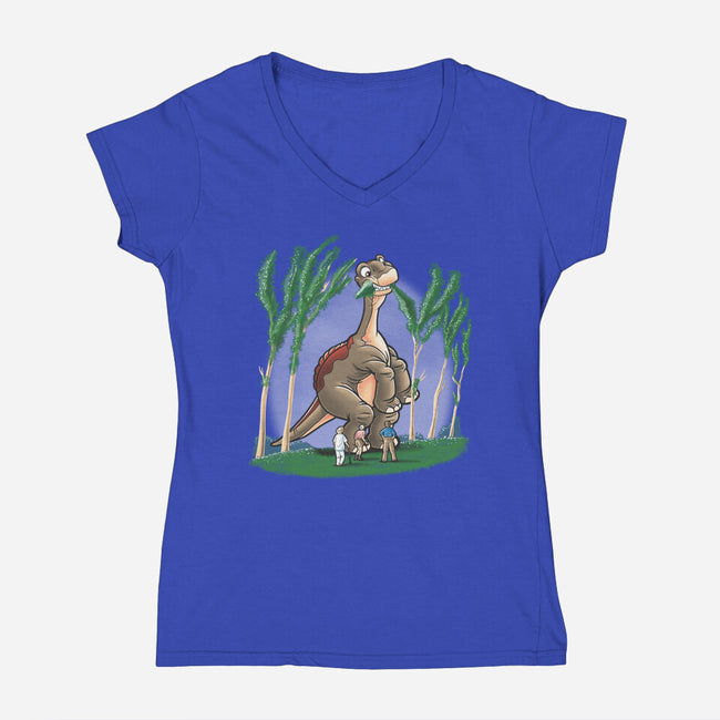 Littlefoot Park-womens v-neck tee-trheewood